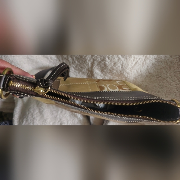 Coach Patchwork Bag Signature Fabric Leather Tan Brown Shoulder Purse - Picture 5 of 7